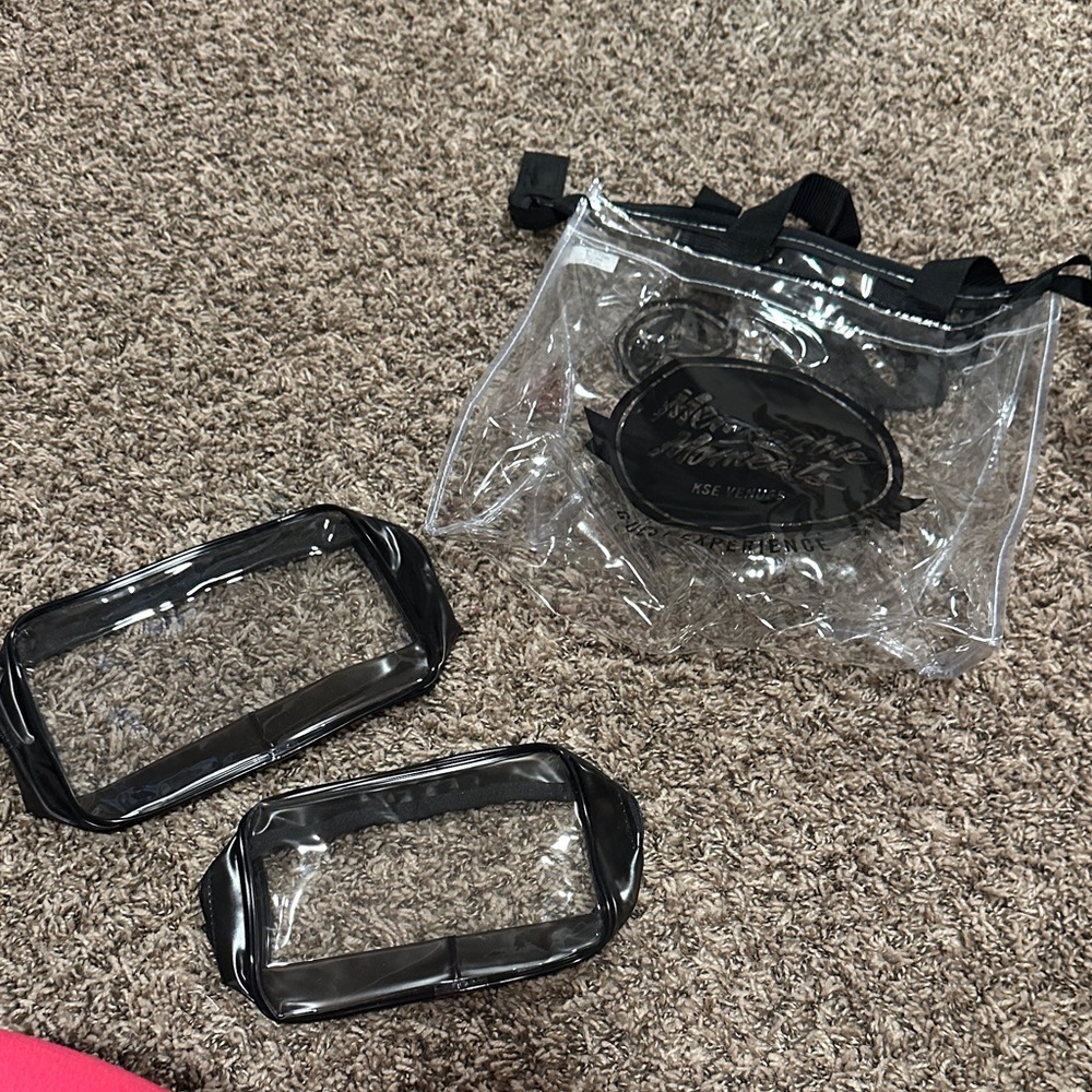 Clear Cosmetic Bag with Black Trim set of 3 clear bags.